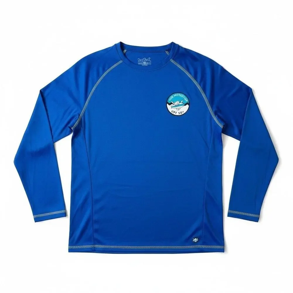 Beach Bros Mens UPF 50+ Long Sleeve Rash Guard Blue Small Swimwear Vacation New